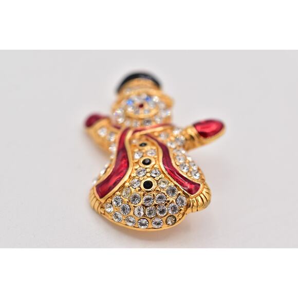 Monet Vintage Crystal Christmas Snowman Pin Brooch Rhinestone Gold Signed BinBP - Picture 5 of 12